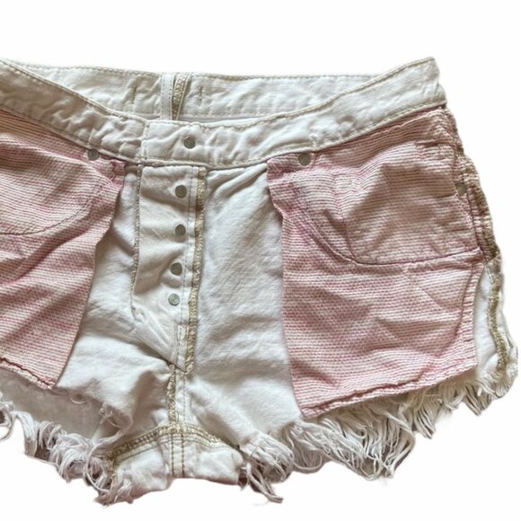 Free People We The Free White Denim Shorts with Red Striped Pockets Women's 31 - Picture 4 of 4
